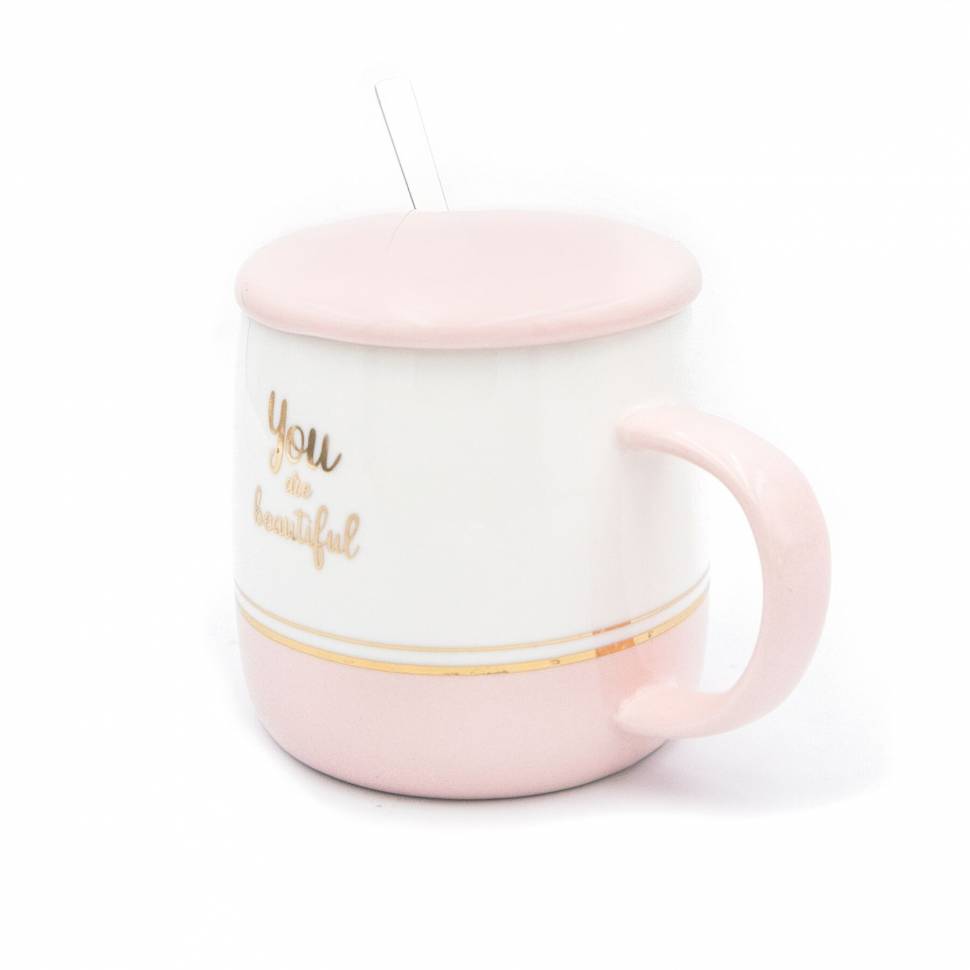 Керамическая чашка Olena Redko You Are Beautiful с крышкой и ложечкой (400 мл)