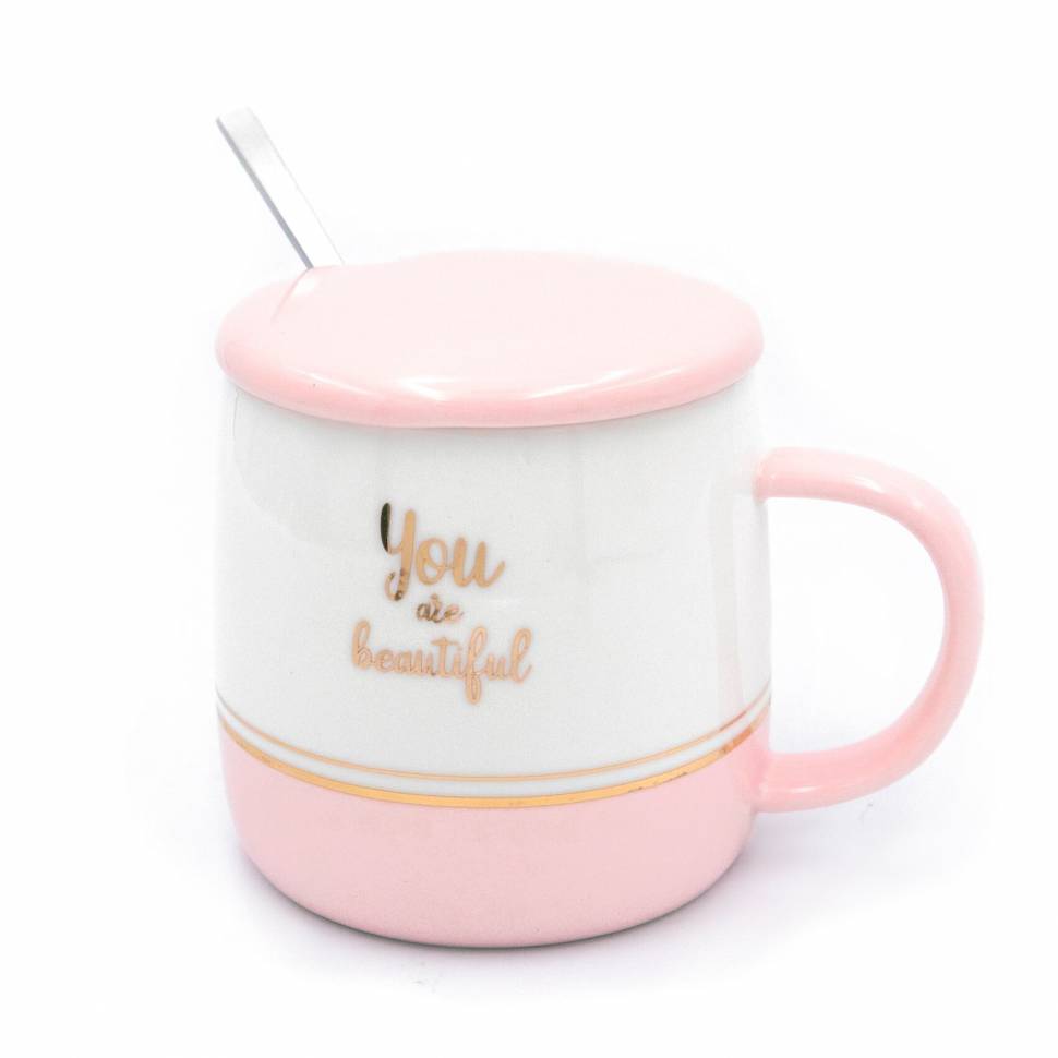 Керамическая чашка Olena Redko You Are Beautiful с крышкой и ложечкой (400 мл)