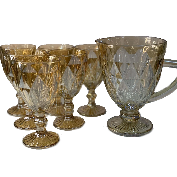 Набор 6 бокалов + кувшин 1л Зеркальный Изумруд Янтарь