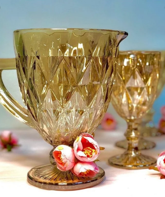 Набор 6 бокалов + кувшин 1л Зеркальный Изумруд Янтарь