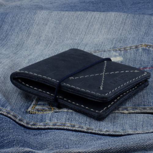 Кожаный кошелек-портмоне Western Темно-синий P-8