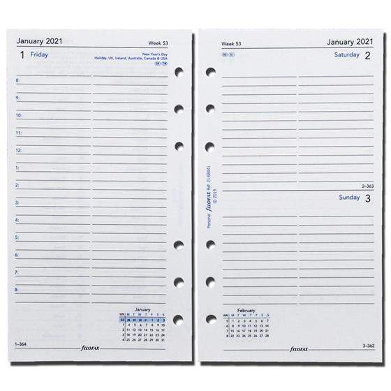 Комплект Датированных Бланков День на Странице Personal White на 2021 год