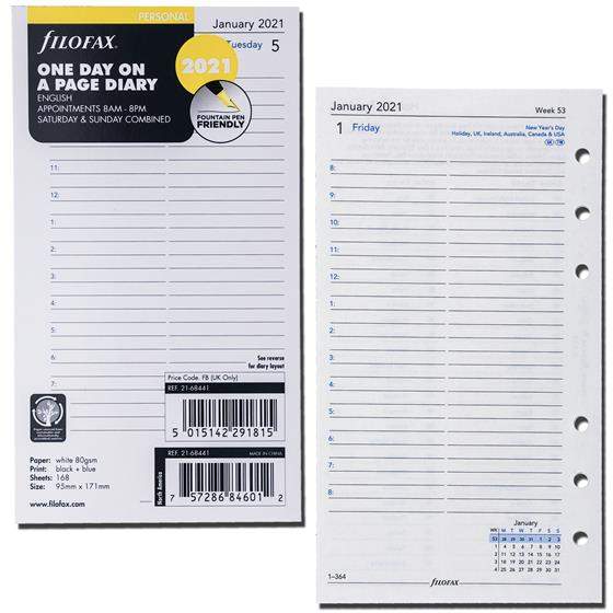 Комплект Датированных Бланков День на Странице Personal White на 2021 год