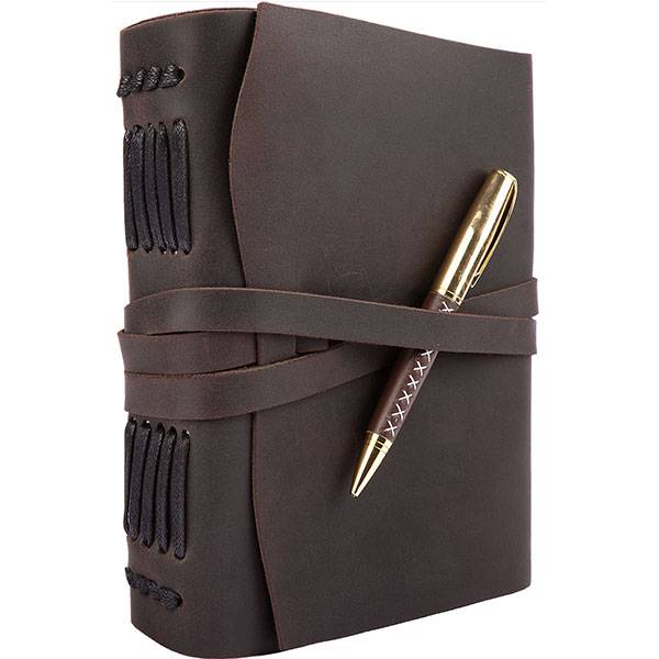 Шкіряний блокнот Comfy Strap B6 Темно - коричневий чисті аркуші + ручка