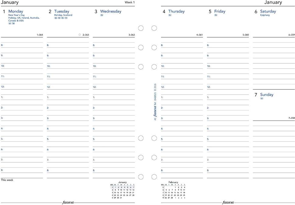 Комплект Датированных Бланков Неделя на Развороте в колонках A5 White на 2021 год