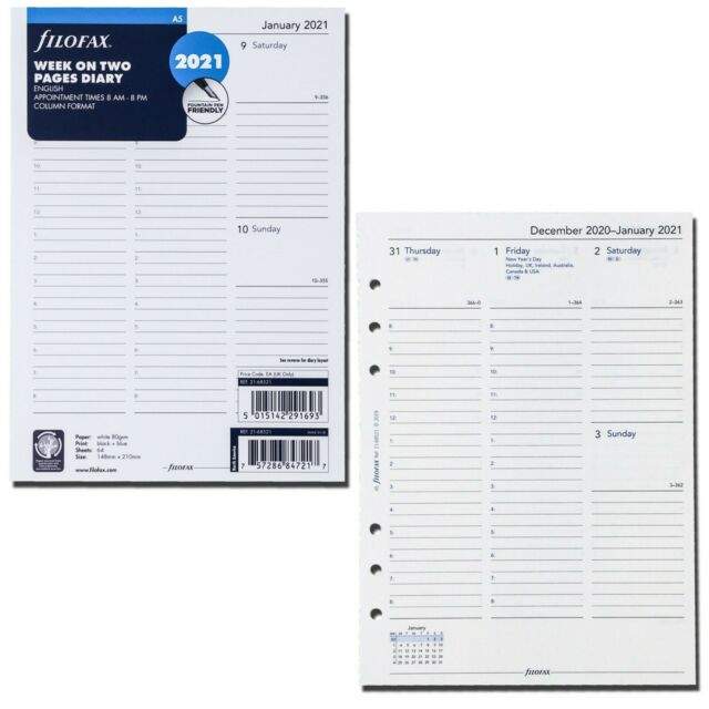 Комплект Датированных Бланков Неделя на Развороте в колонках A5 White на 2021 год