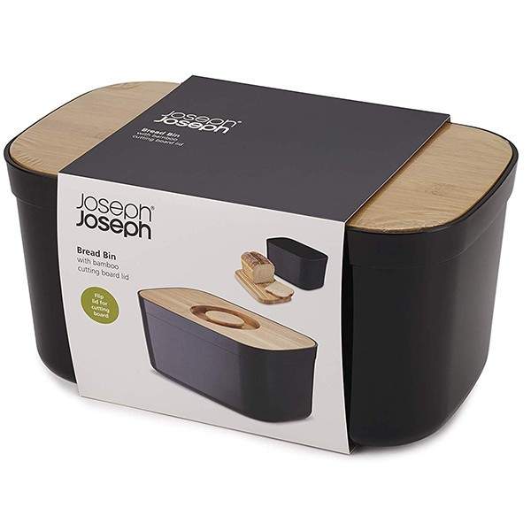 Хлебница Joseph Joseph Bread Bin с бамбуковой крышкой Черная