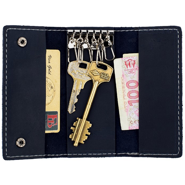 Ключница кожаная Black Brier на двух кнопках Синяя (KL-2-97)