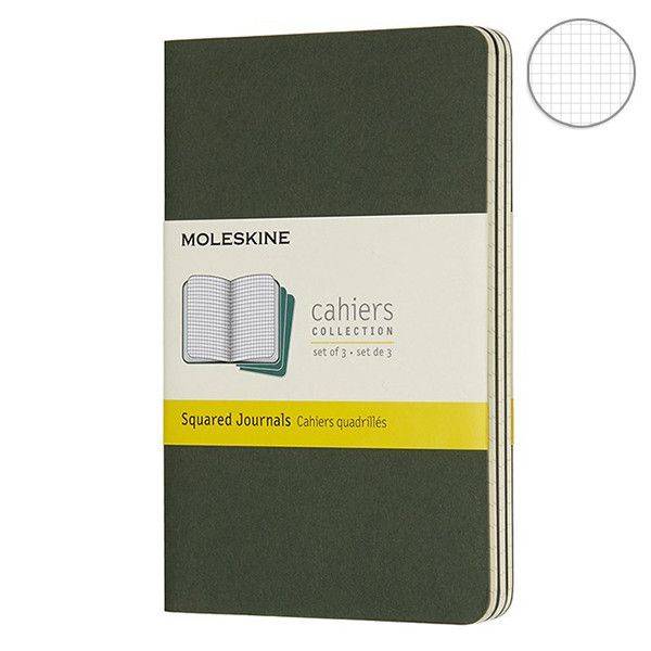 Карманный блокнот Moleskine Cahier (3 шт) Зеленый Клетка