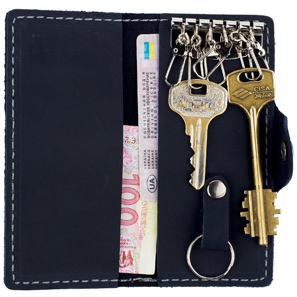 Ключница кожаная Black Brier на кнопке Синяя (KL-1-97)