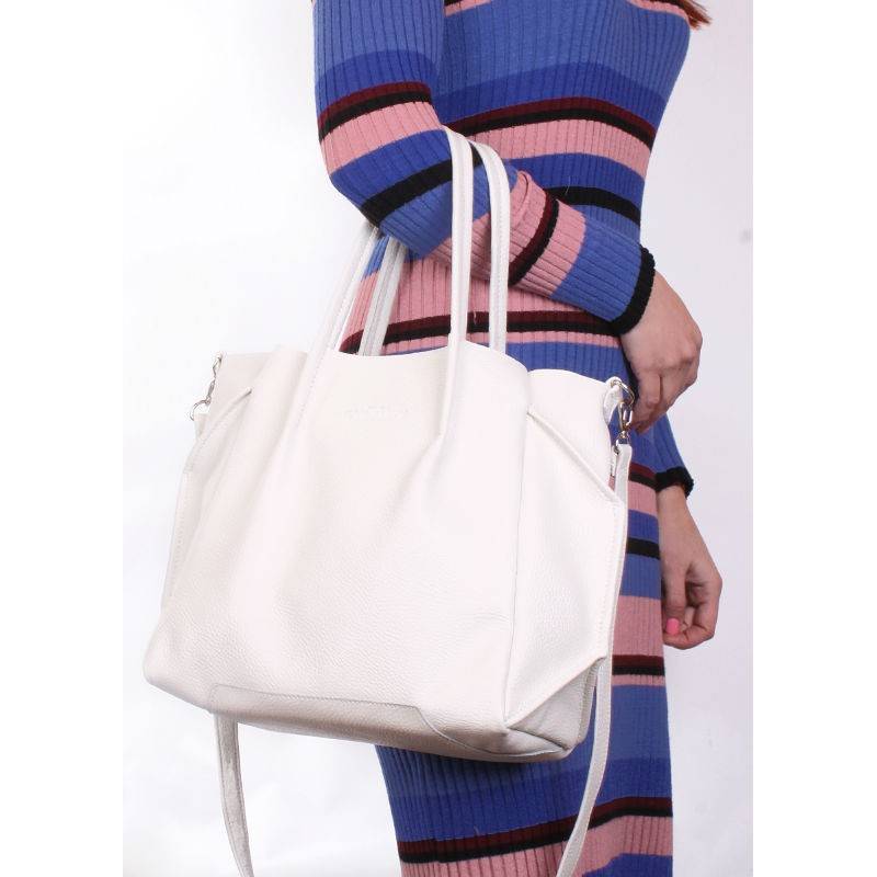 Кожаная женская сумка с ремнем Poolparty Soho RMX White