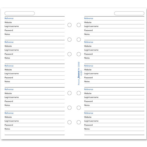 Бланки Пароли Filofax Personal White (132682)