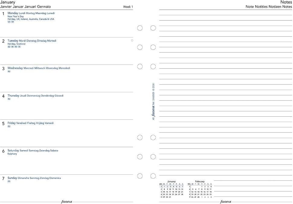 Комплект Датированных Бланков Неделя на Странице с Заметками A5 White на 5-ти языках на 2021 год