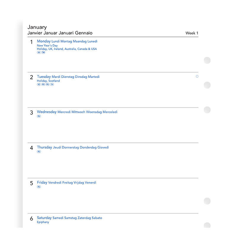 Комплект Датированных Бланков Неделя на Странице с Заметками A5 White на 5-ти языках на 2021 год