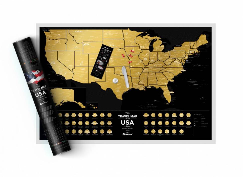 Скретч Карта The Travel Map of the USA Black (English)