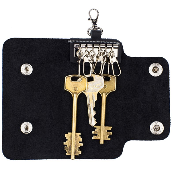 Ключница кожаная Black Brier с карабином Черная (KL-6-35)