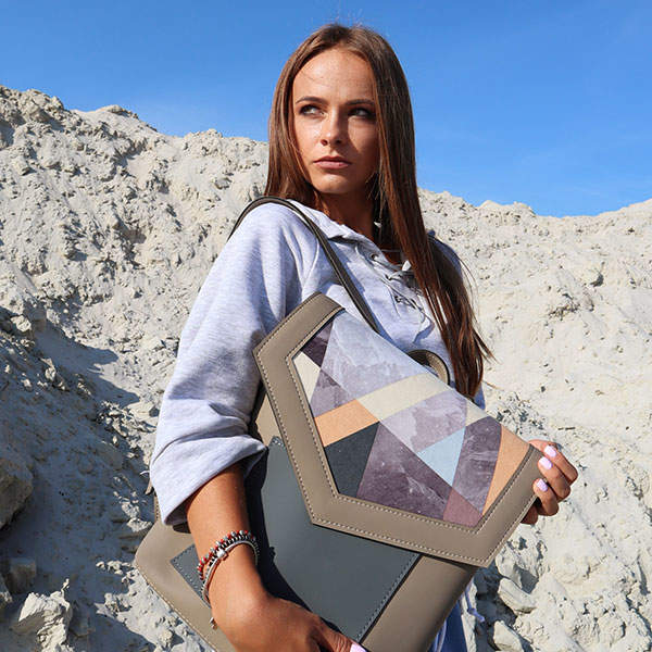 Рюкзак из экокожи Ornament Беж - графит S