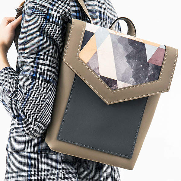 Рюкзак из экокожи Ornament Беж - графит S