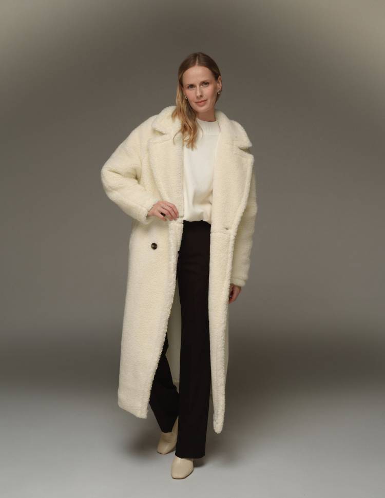 Довга шуба з еко-хутра Hannah Молочна