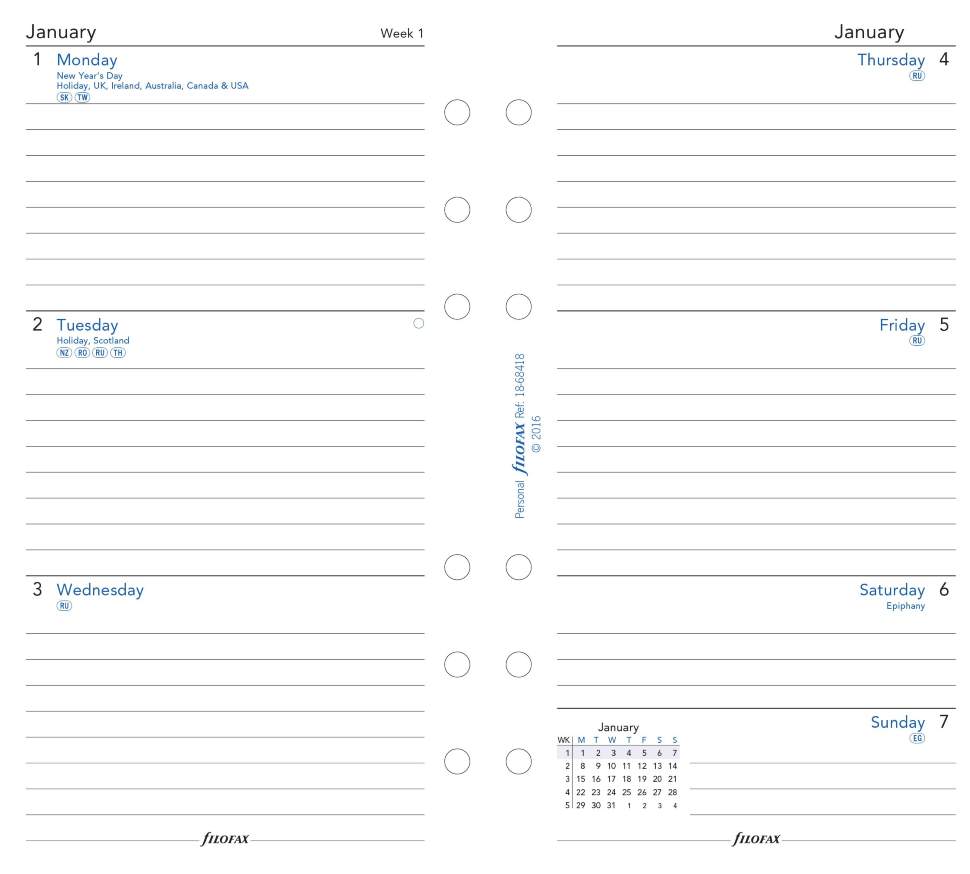 Комплект Бланків Тиждень на розвороті Personal White на 2021 рік