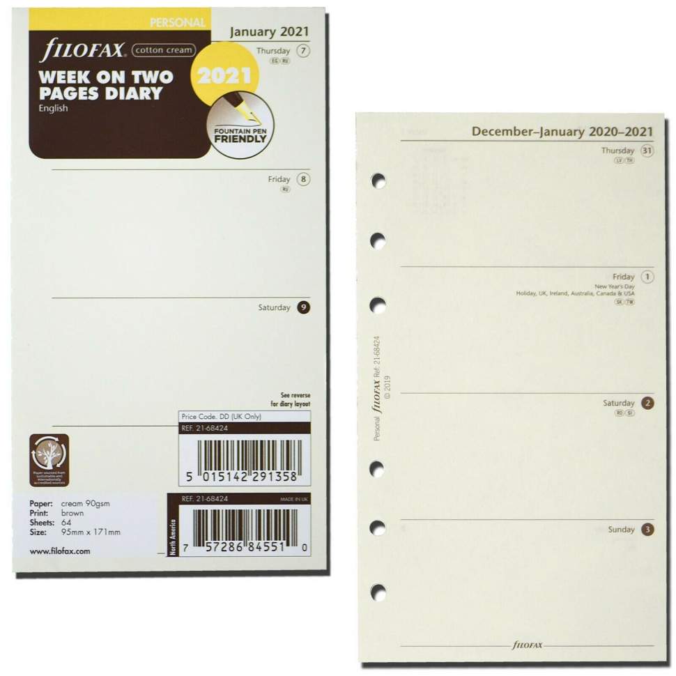 Комплект датувати Бланків Тиждень на розвороті Personal Сotton Сream на 2021 рік