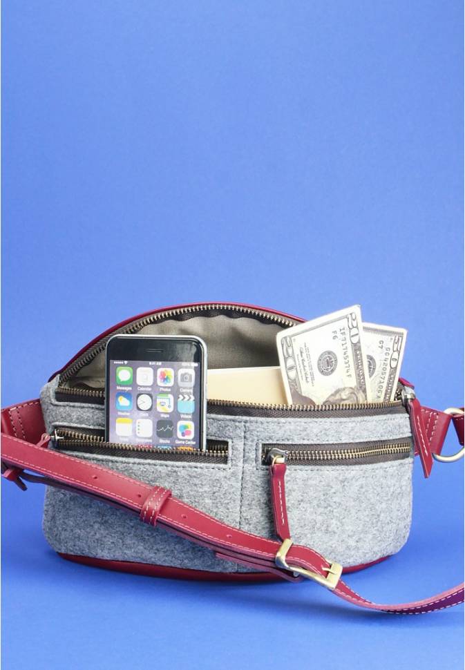 Сумка напоясная Blanknote Spirit фетр+кожа виноград