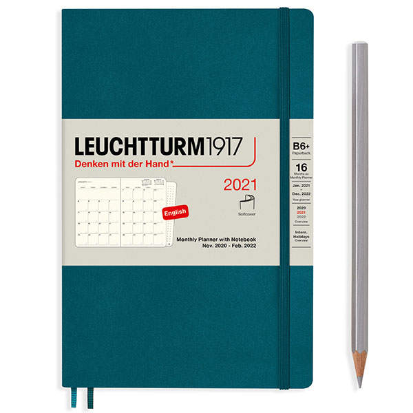 Средний Ежемесячник с Заметками Leuchtturm1917 Paperback B6+ Мягкий Тихоокеанский Зеленый 2021