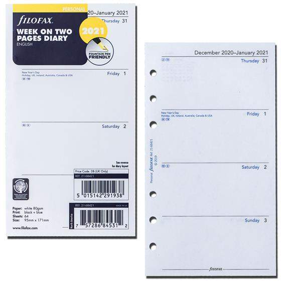 Комплект Датированных Бланков Неделя на Развороте Personal White на 2021 год