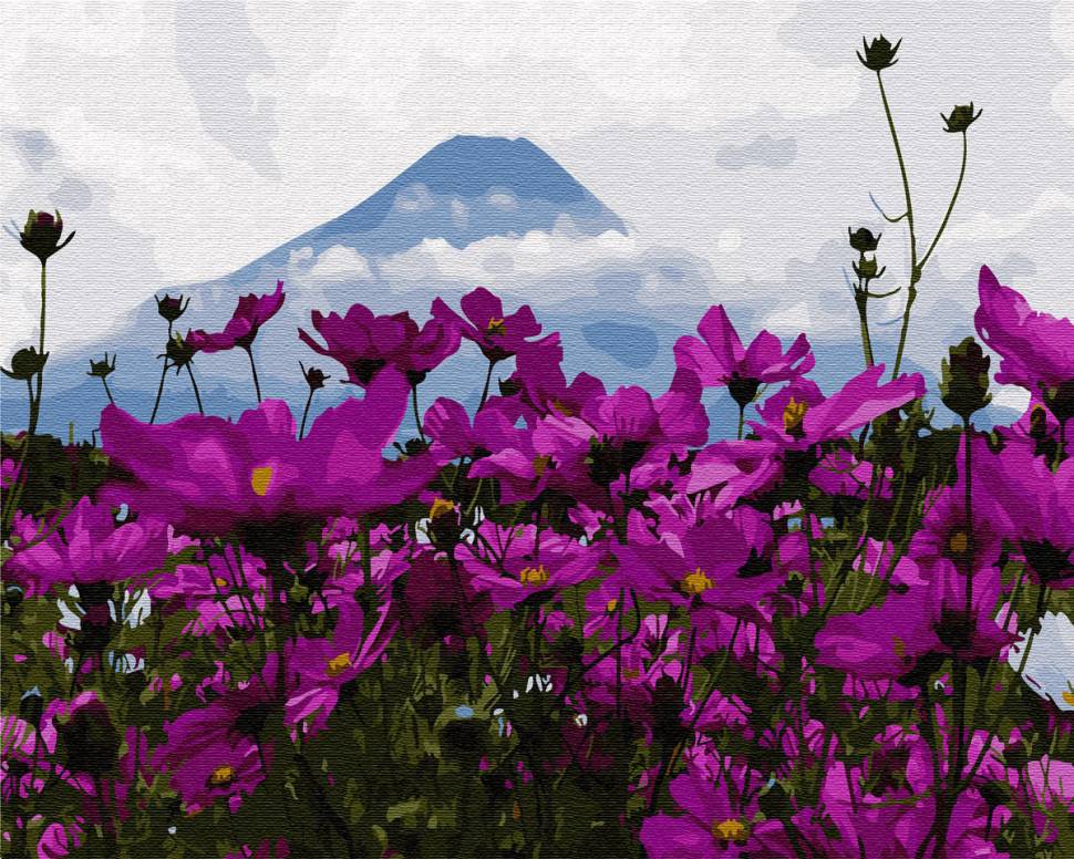 Картина за номерами Квіти біля гори Фуджи 40x50 см