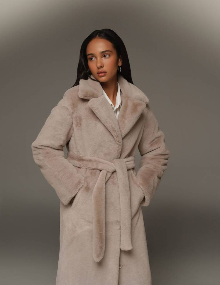 Шуба з еко-хутра Strong Бежева