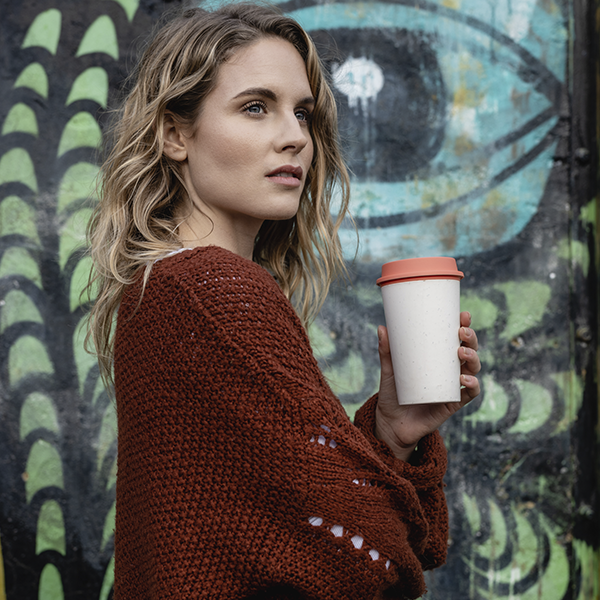 Эко-чашка Circular NOW Cup Кремовая с коралловой крышкой 340 мл