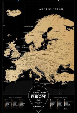 Скретч-карта Европы на английском Travel Map Black