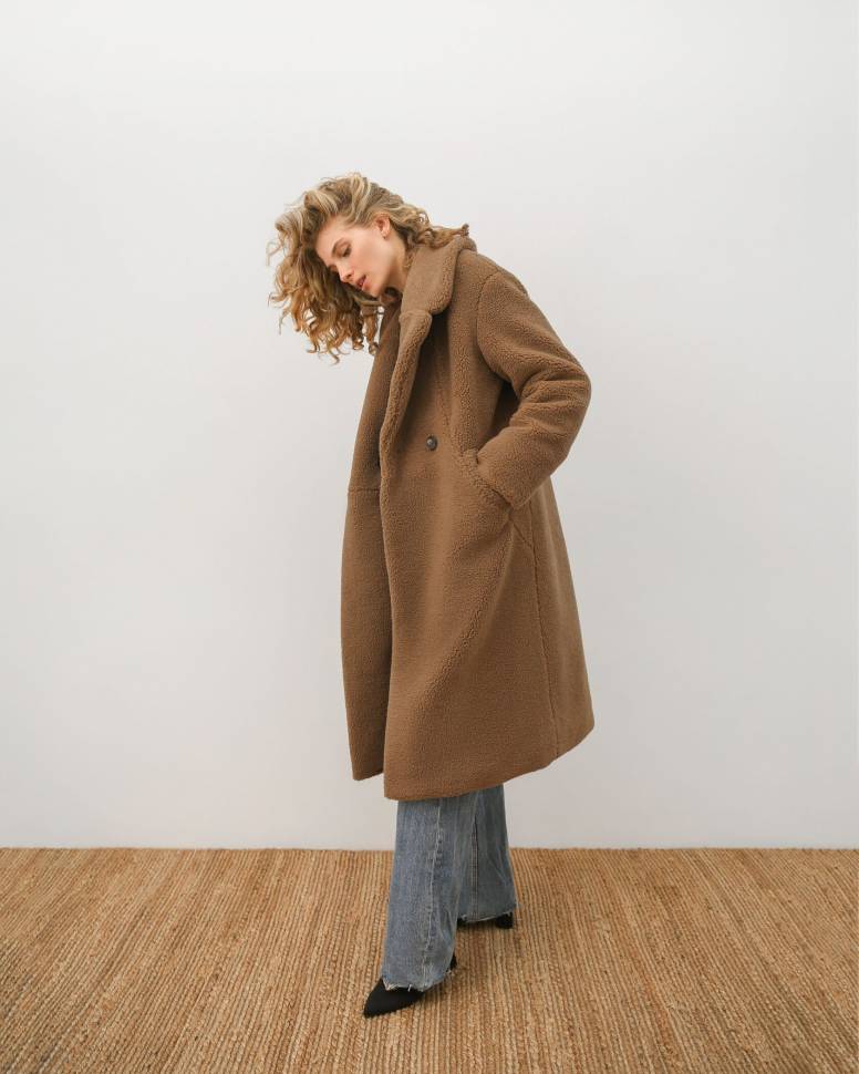 Довга шуба з еко-хутра Ava Коричнева