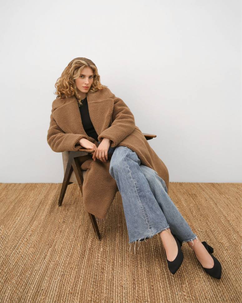 Довга шуба з еко-хутра Ava Коричнева