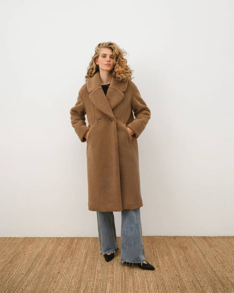 Довга шуба з еко-хутра Ava Коричнева