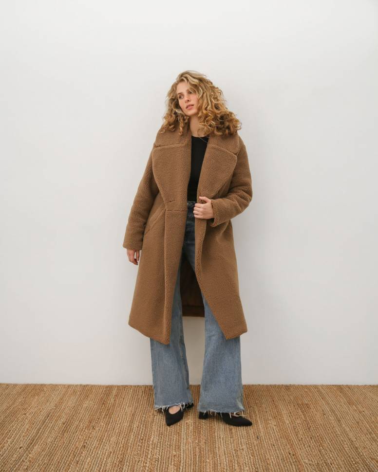 Довга шуба з еко-хутра Ava Коричнева