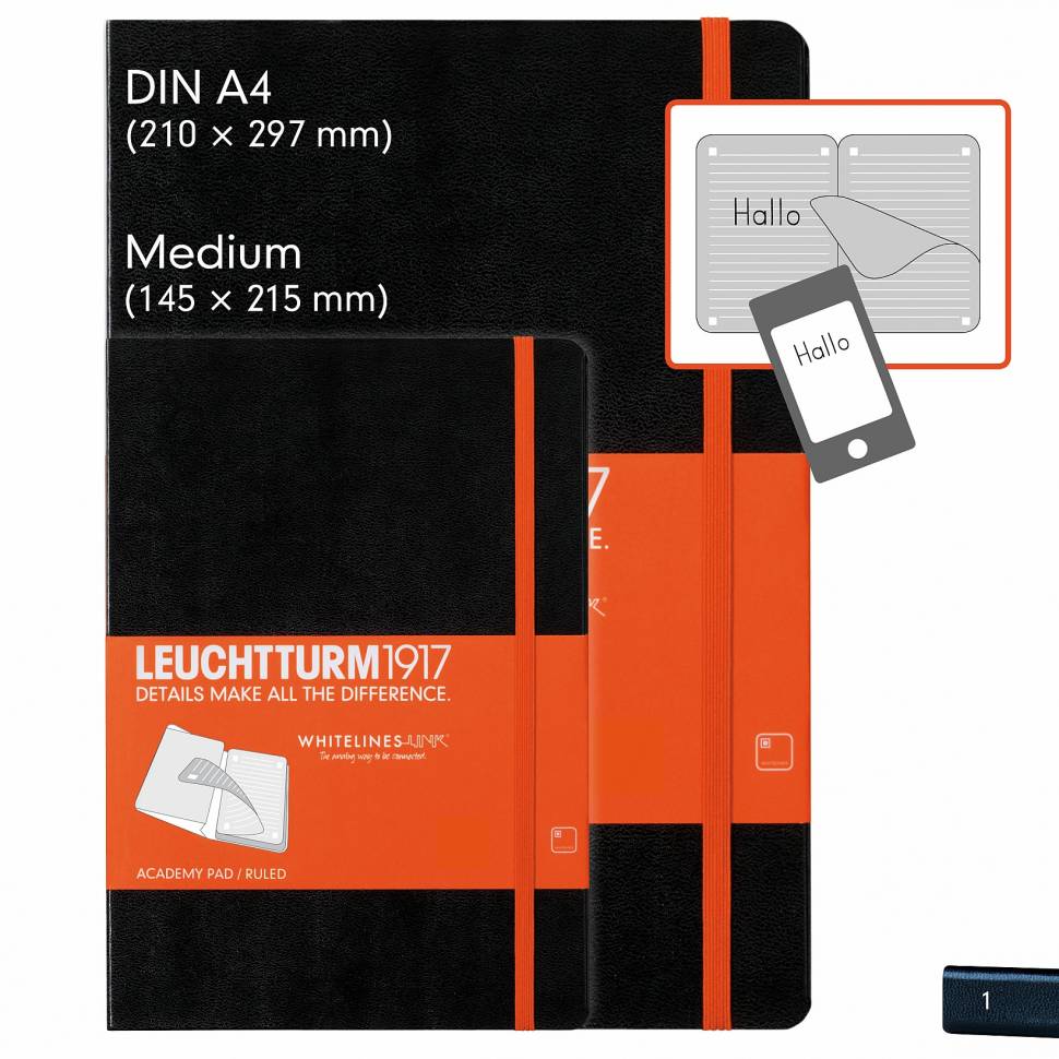 Блокнот Leuchtturm1917 WhiteLines Средний Черный Линия (345311) с отрывными листами