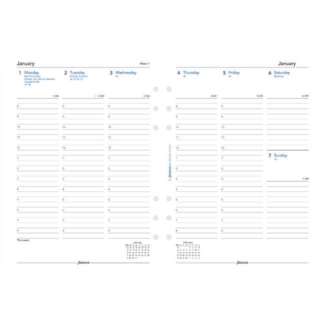 Бланки Неделя на развороте (в колонках) Filofax  A5 White на 2019 год (англ) (68521)