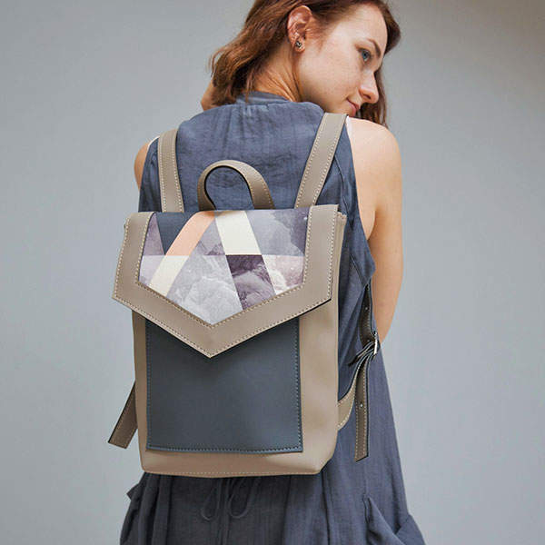 Рюкзак из экокожи Ornament Беж - графит M