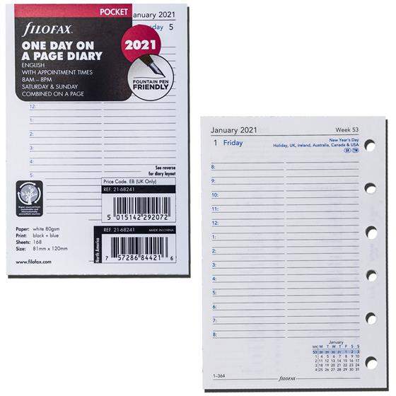 Комплект Датированных Бланков День на странице Pocket White на 2021 год