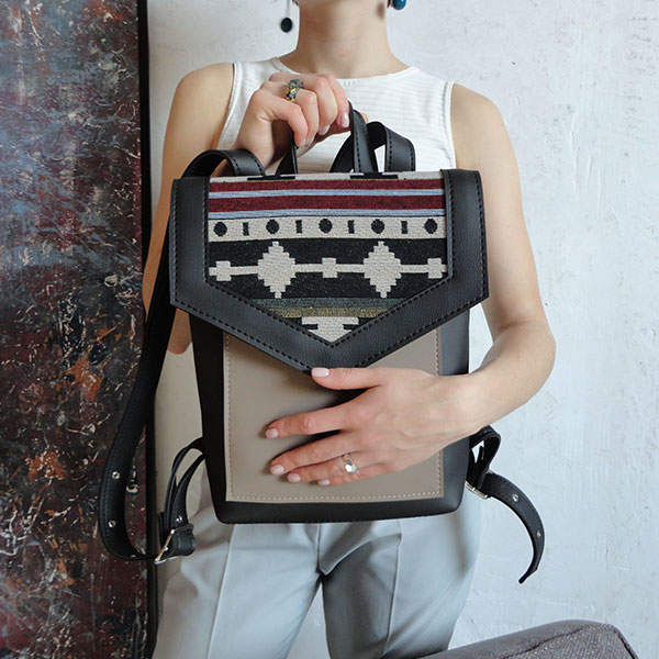 Рюкзак из экокожи Ornament Черный - Беж M