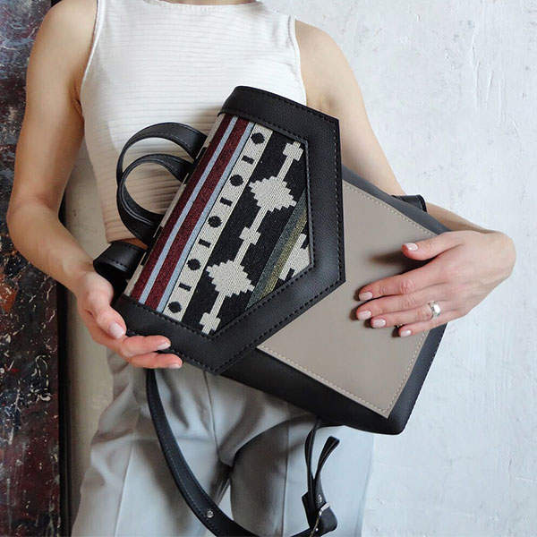 Рюкзак из экокожи Ornament Черный - Беж S