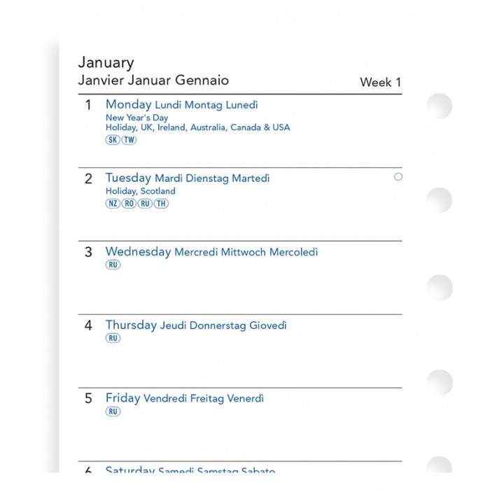 Комплект Датированных Бланков Неделя на Странице с Заметками Pocket White на 5-ти языках на 2021 год
