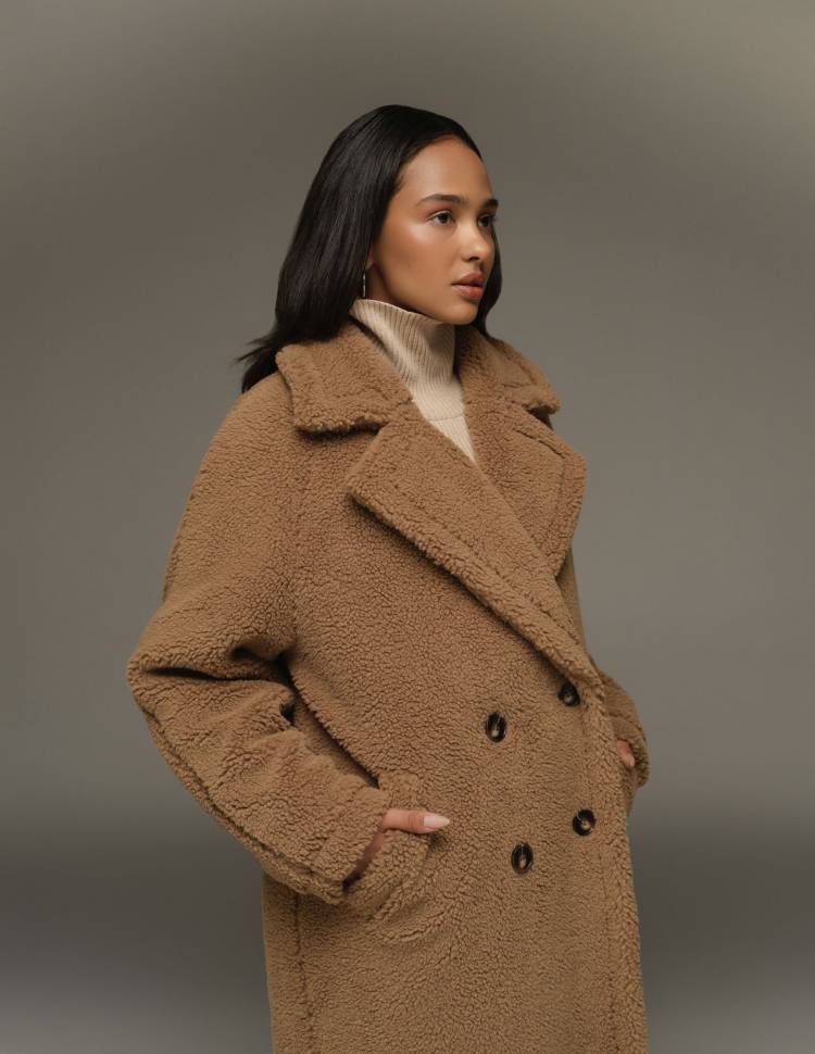 Довга шуба з еко-хутра Hannah Коричнева