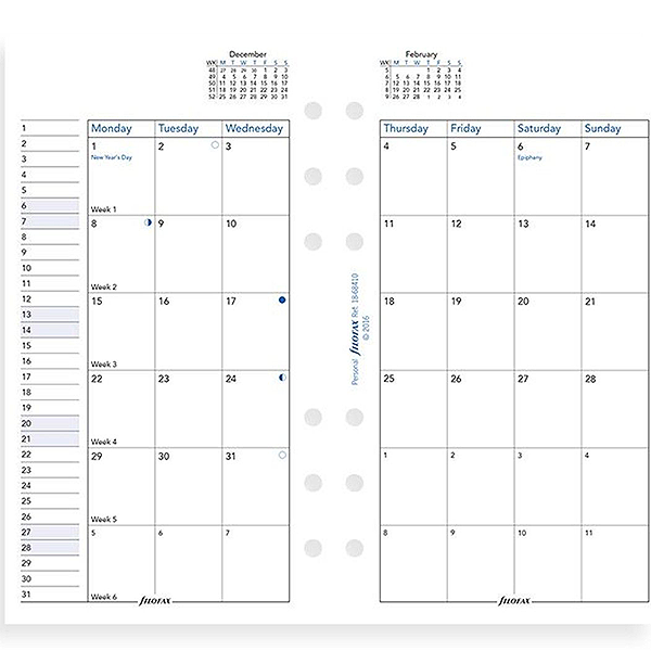 Бланки Обзор месяца Filofax Personal White на 2019 год (англ) (68410)