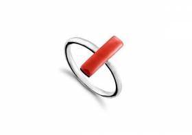 Кольцо из серебра PJ Прямоугольник с эмалью Красный