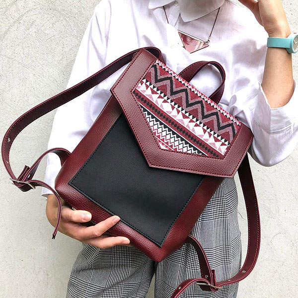 Рюкзак из экокожи Ornament Бордо - Черный S