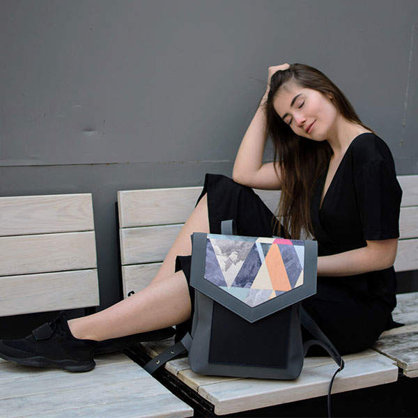 Рюкзак из экокожи Ornament Графит - Черный S