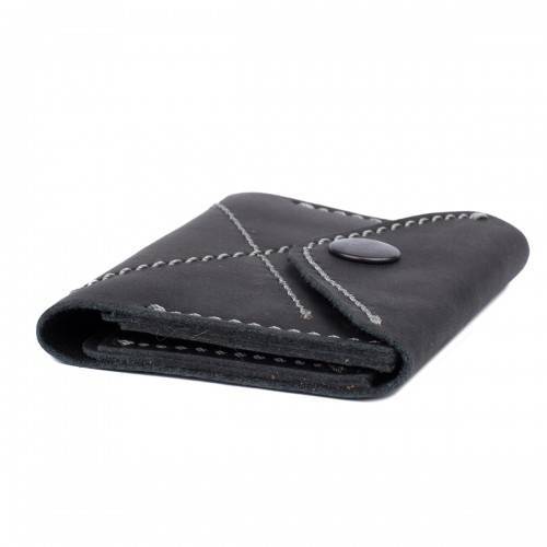 Кожаный Кошелек на кнопке Черный P-11