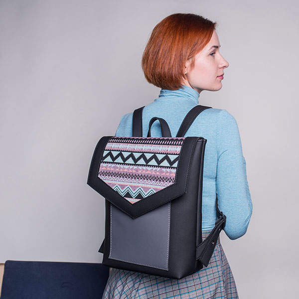 Рюкзак из экокожи Ornament Черный - графит Мозайка M